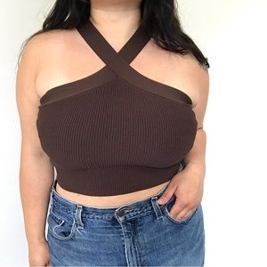 Aritzia sculpt knit cross cross cropped top